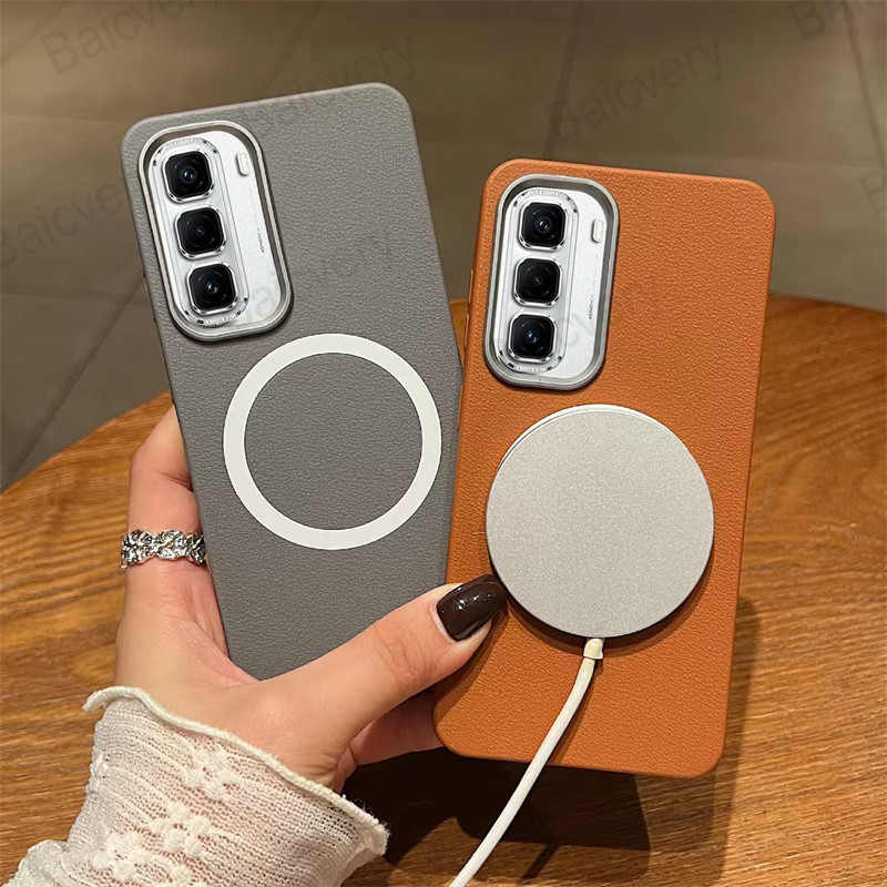 สําหรับ Infinix Hot 50 4G Pro + Plus X6880 X6882 สีทึบหนัง Texture พร้อมสติกเกอร์แม่เหล็ก