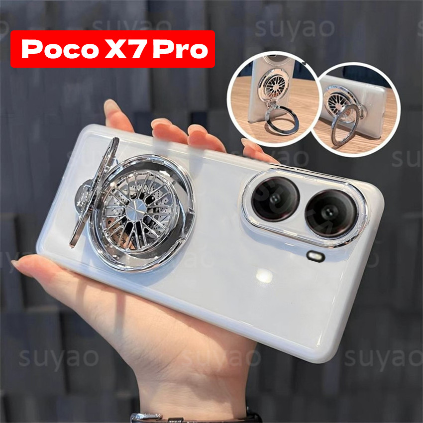 สําหรับ Xiaomi Poco X7 Pro X7Pro เคสโทรศัพท์ขาตั้งแม่เหล็กปลอก PocoX7Pro PocoX7 ผู้ถือบาง Ultra Clear นุ่มคู่เลนส์กันกระแทก TPU ซิลิโคนปกหลัง