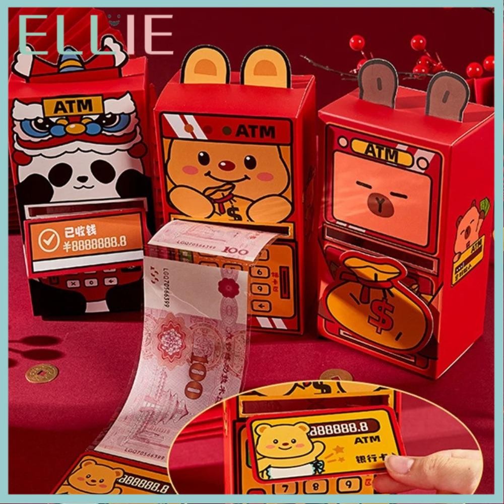 Ellie ซองจดหมายสีแดง,การ์ตูนสัตว์ Zodiac ปีงูกระเป๋าสีแดง, 10 ชิ้นฟิล์มออมทรัพย์งูแพนด้า Capybara หมี ATM ออกแบบเงินซองป้องกัน