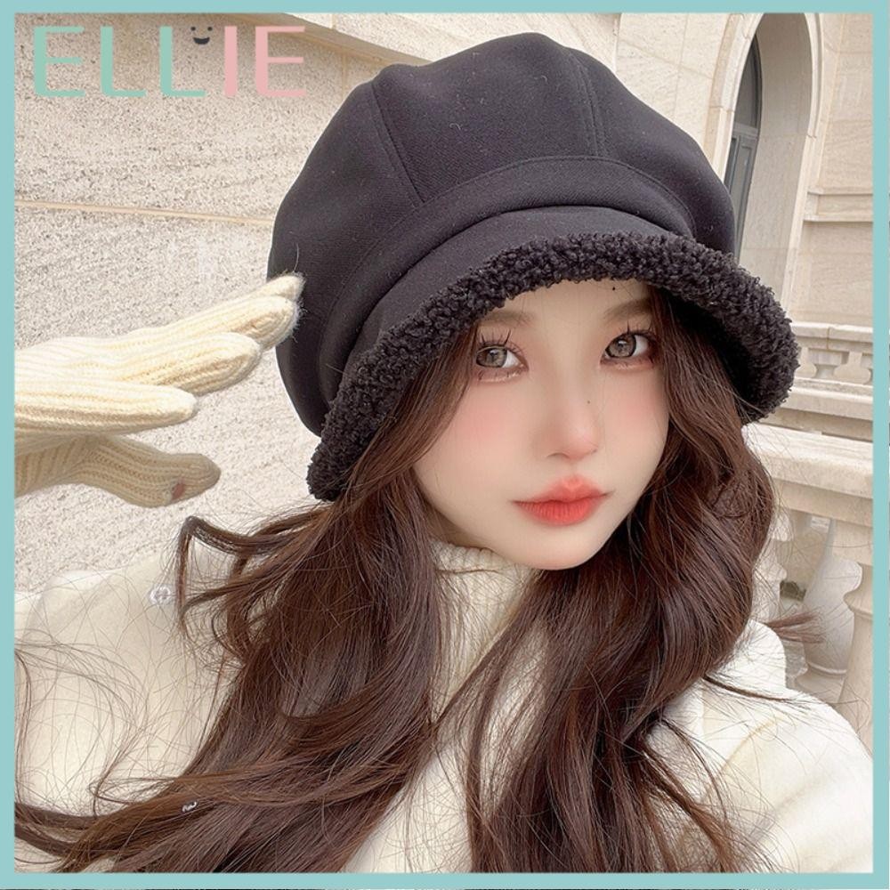 Ellie Suede Bucket Hat, Windproof Outdoor Warm หนา Berets หมวก, Elegant Plus Lamb ผมปีกกว้างจิตรกรหมวกฤดูใบไม้ผลิฤดูใบไม้ร่วงฤดูหนาว