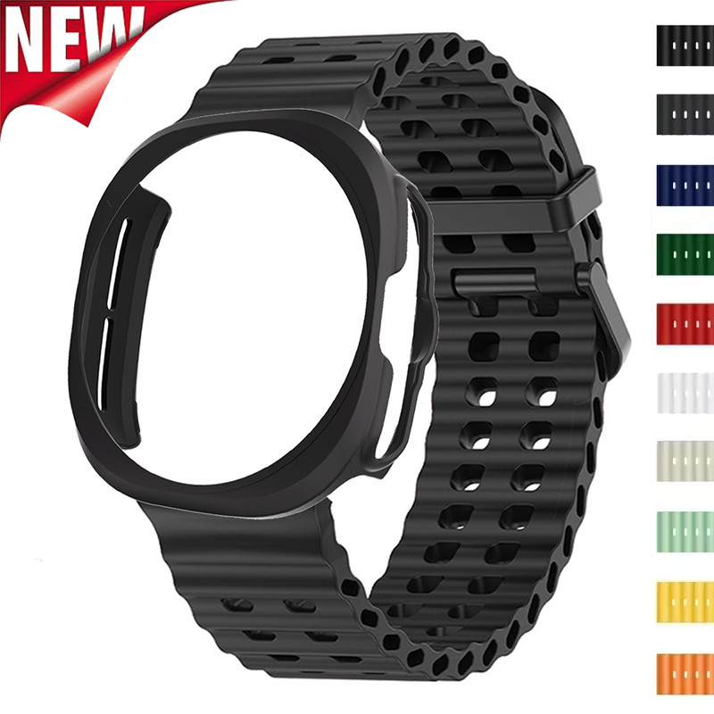 Band + กรณีใช้งานร่วมกับ Samsung Galaxy Watch Ultra 47 มม.ซิลิโคนสร้อยข้อมือกีฬา PC กรณีฝาครอบป้องกันสําหรับ Galaxy Watch 7 Ultra