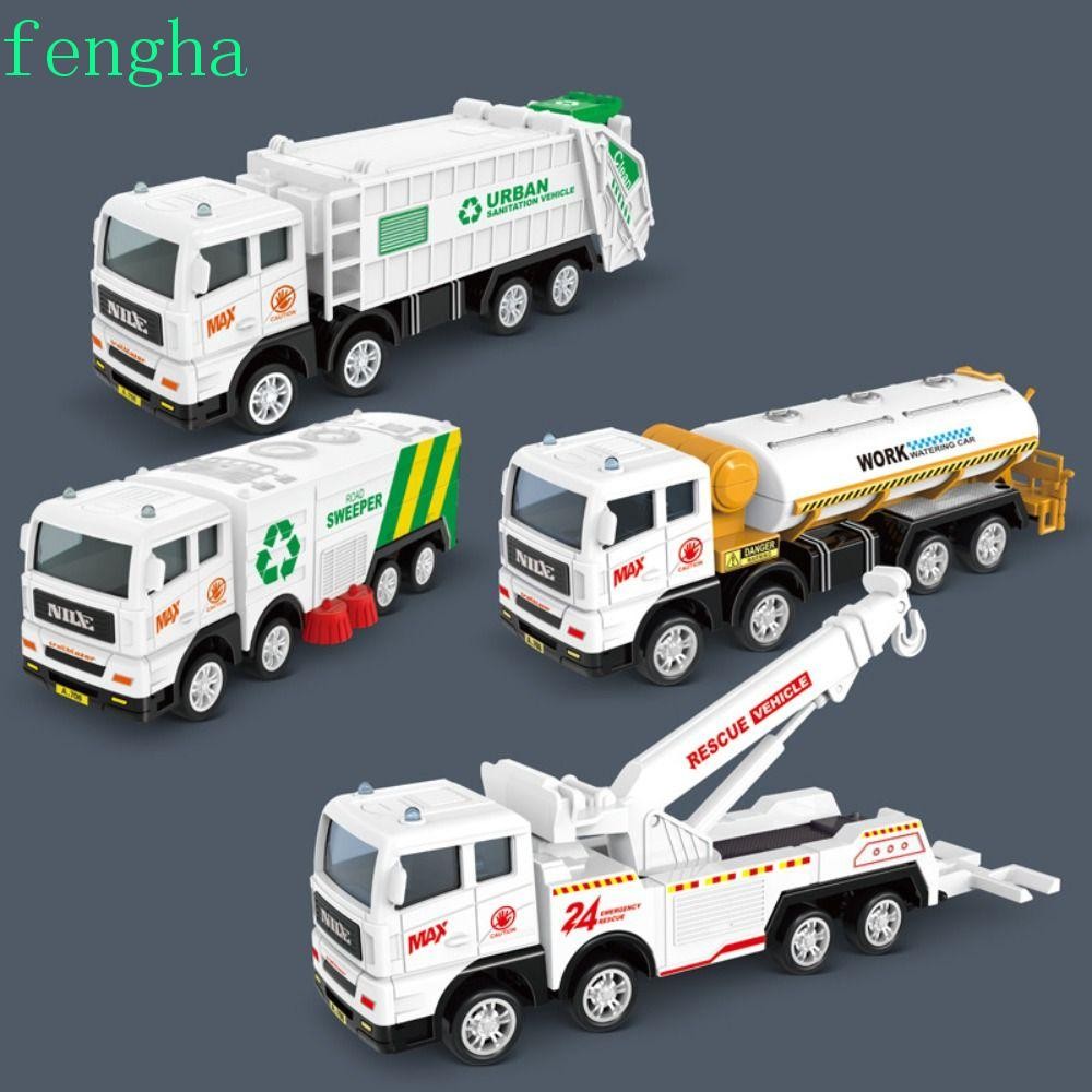 เฟงฮา รถบรรทุกขยะของเล่น,ทําความสะอาดสปริงเกลอร์สุขาภิบาลรถจําลองของเล่น,เล่นในร่มการศึกษาสะอาดถังขยะรถกู้ภัยของเล่นรุ่นชายของขวั