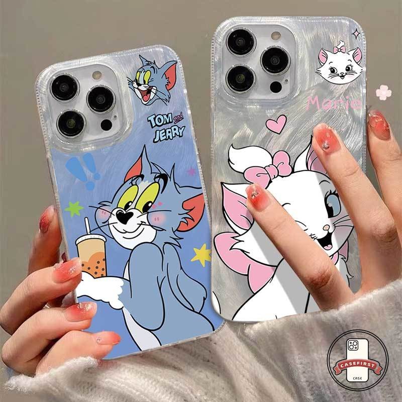 คู่รักการ์ตูนลูกแมวน่ารักขนนกเส้นด้ายนุ่ม เคส IPhone 1113 16 15 14 12 Pro Max XR X XS MAX 7Plus 14 7 16 15 8 Plus SE