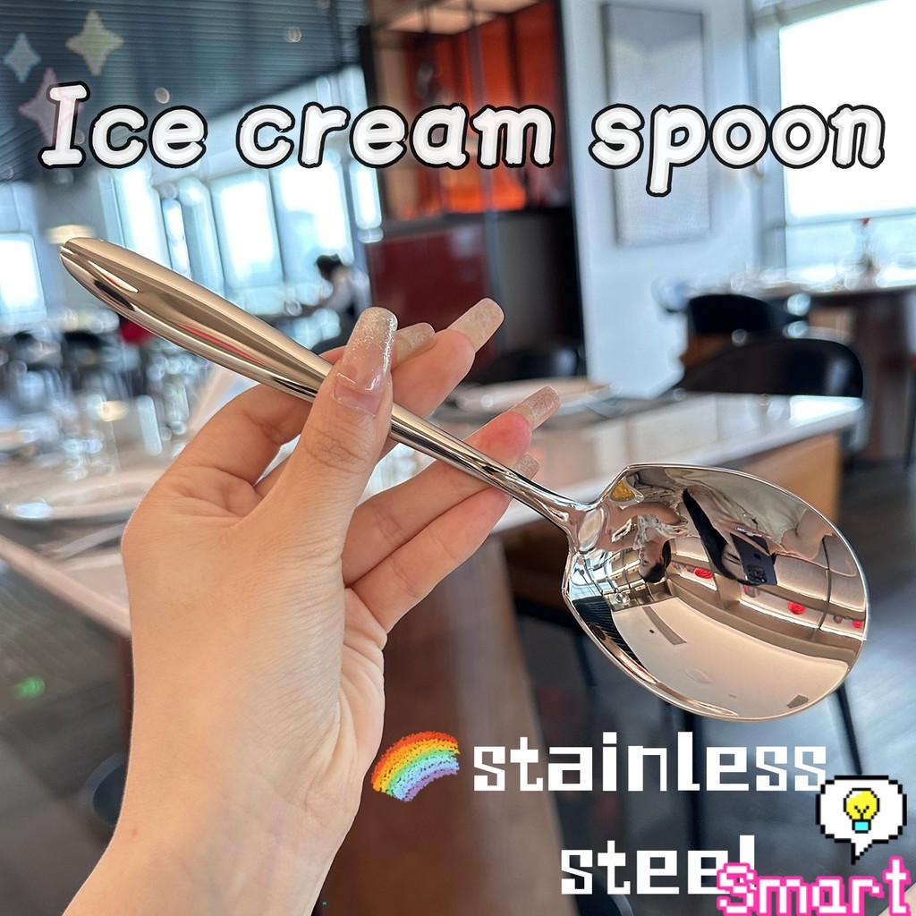 SMART【มีสินค้าในสต๊อก】 ช้อนเงินสแตนเลส ช้อนไอศครีม ตักซุป Stainless steel spoon