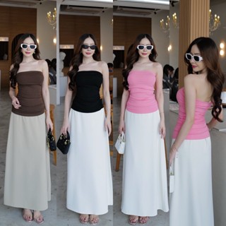 #9860 HILOOK ชุดเชต เกาะอก+กระโปรงยาวทรงตรง เกาะอกเนื้อผ้ายื…