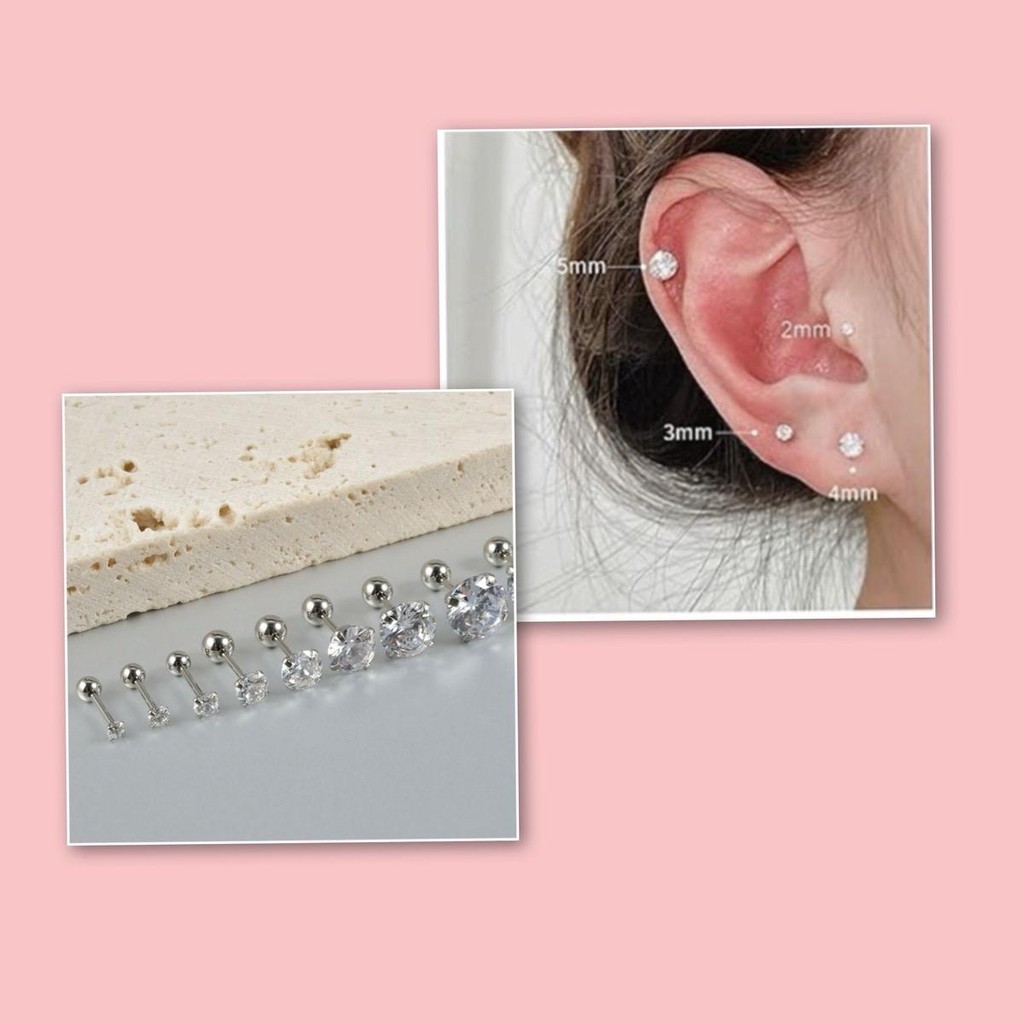 BBCZ จิวเพชร cz ก้านเล็ก 0.8 ยาว 6 mm สีไม่ลอกไม่ดำ ราคา 1 คู่