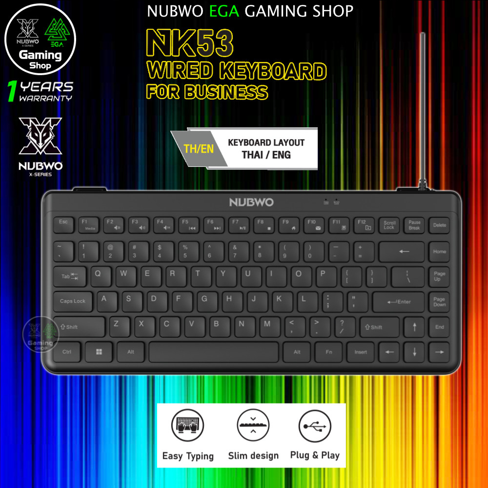 🎮 GAMING NUBWO NK53 Wired Keyboard USB คีย์บอร์ด แป้นพิมพ์แบบมีสาย USB ปุ่มนุ่มเสียงเบา พกพาสะดวก NK