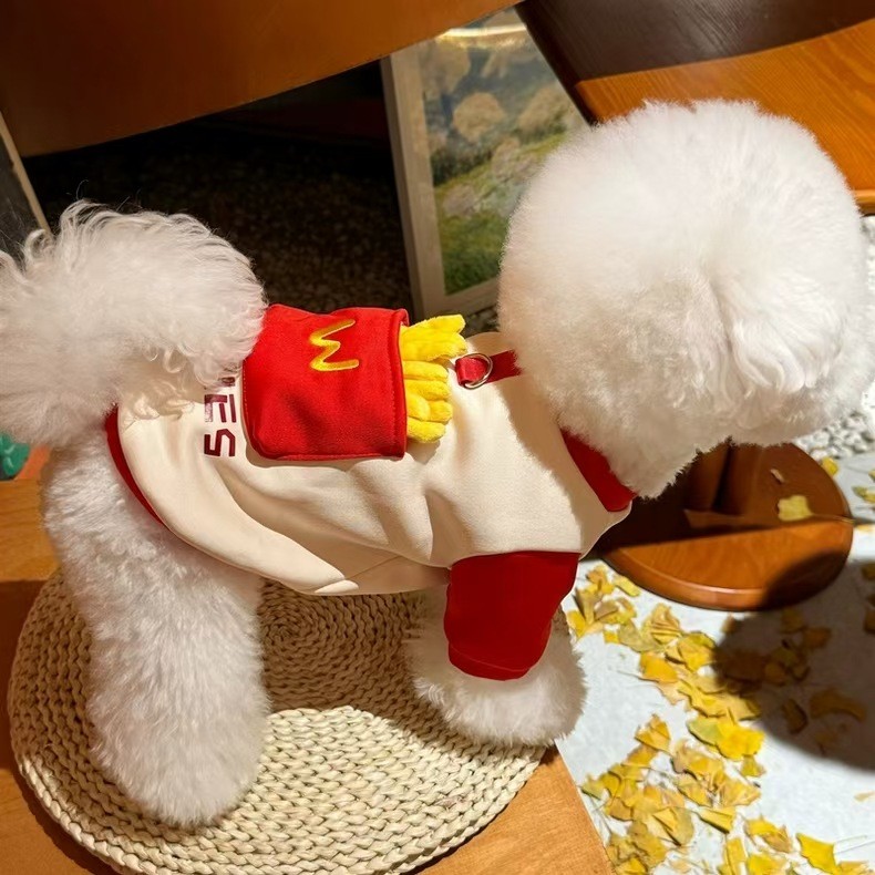 เสื้อผ้าสัตว์เลี้ยง หมวกสุนัขแมว French Fries พิมพ์ขนแกะเรียงรายฤดูใบไม้ร่วงฤดูหนาวหนาผ้าฝ้ายเสื้อ Warm Windproof น่ารัก Hooded สุนัขขนาดเล็ก