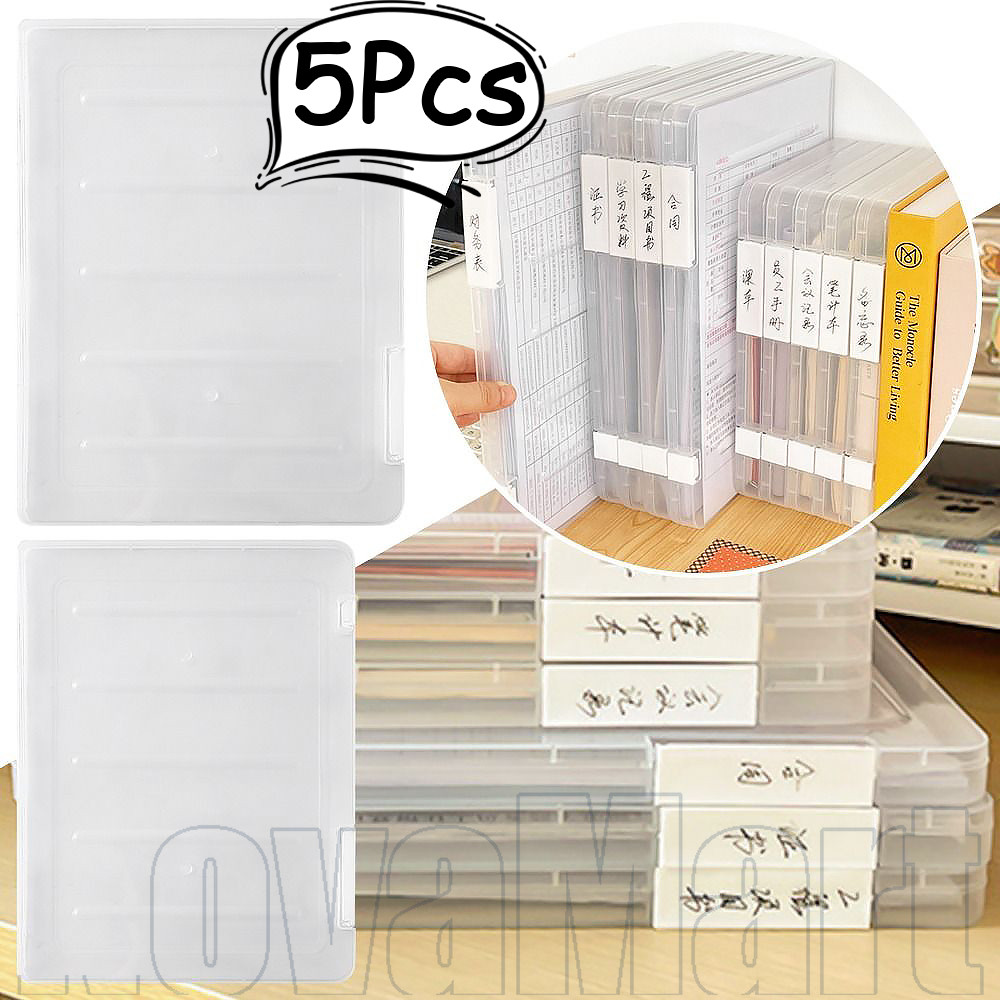 กล่องเก็บเอกสาร A4 โปร่งใส 1-5 ชิ้น | ที่เก็บไฟล์ หน้า สําหรับสํานักงาน/บ้าน ดีไซน์สีขาวมินิมอลพร้อมตัวเลือกขนาดคู่ | น้ํายาจัดระเบียบแบบตั้งโต๊ะที่ทนทาน