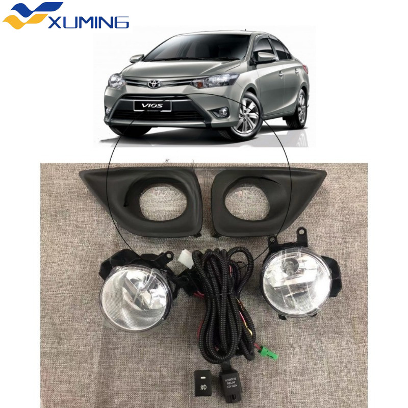 XM 1SET ชุดไฟตัดหมอกสําหรับ TOYOTA VIOS gen3 2014 2015 2016 2107 2018 ไฟตัดหมอกฝาครอบไฟตัดหมอก (พร้อมสายไฟและสวิตช์)