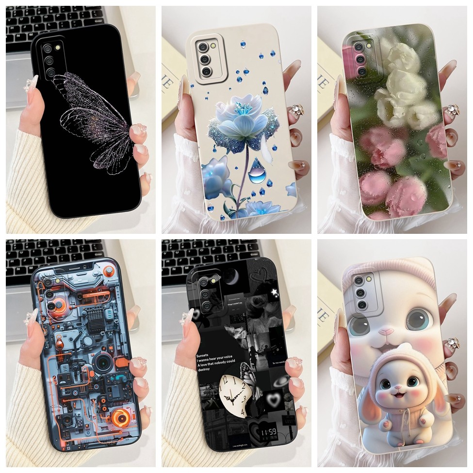 SAMSUNG สําหรับSamsung A02sกรณีSM-A025Fซิลิโคนแมวน่ารักแฟชั่นผีเสื้อดอกไม้รักทาสีสําหรับSamsung Galaxy A02sเคสโทรศัพท์