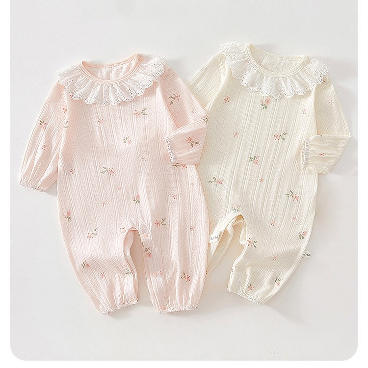เด็กทารกเด็กผู้หญิงเหมาะสมกับเจ้าหญิงดอกไม้ลูกไม้ ชุดรอมเปอร์ สีชมพูสาวเสื้อผ้า