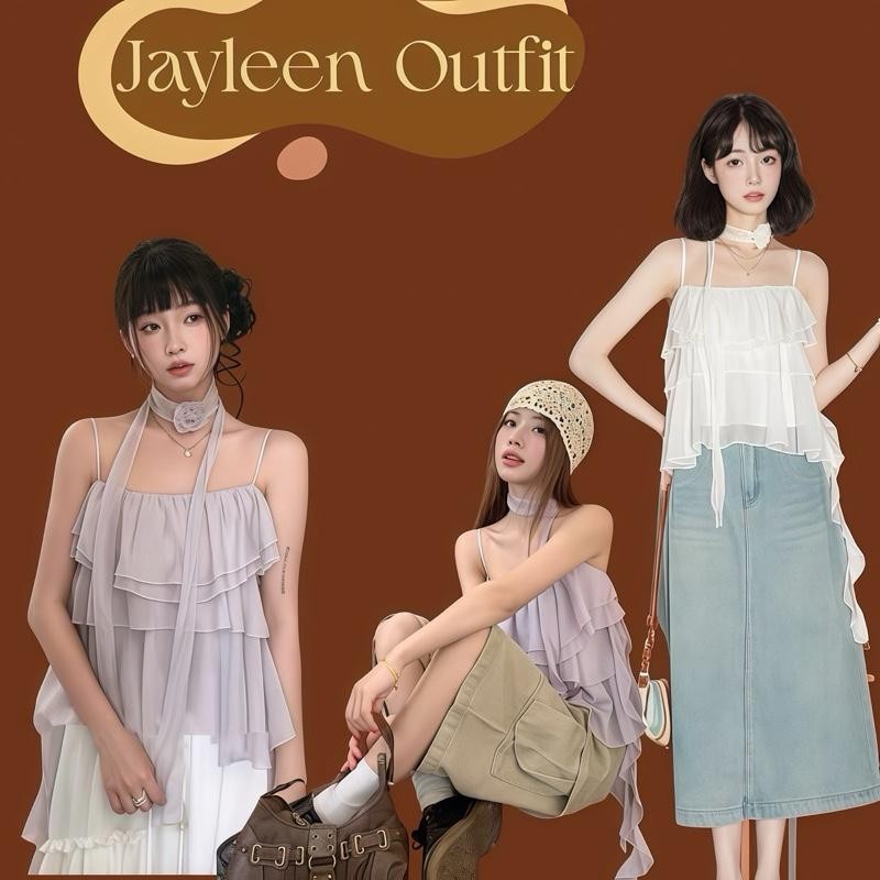 Jayleen Outfit : Sindy เสื้อสายเดี่ยว งานระบายชั้น มาพร้อมกับสายพันคอ และเข็มกลัดดอกไม้006
