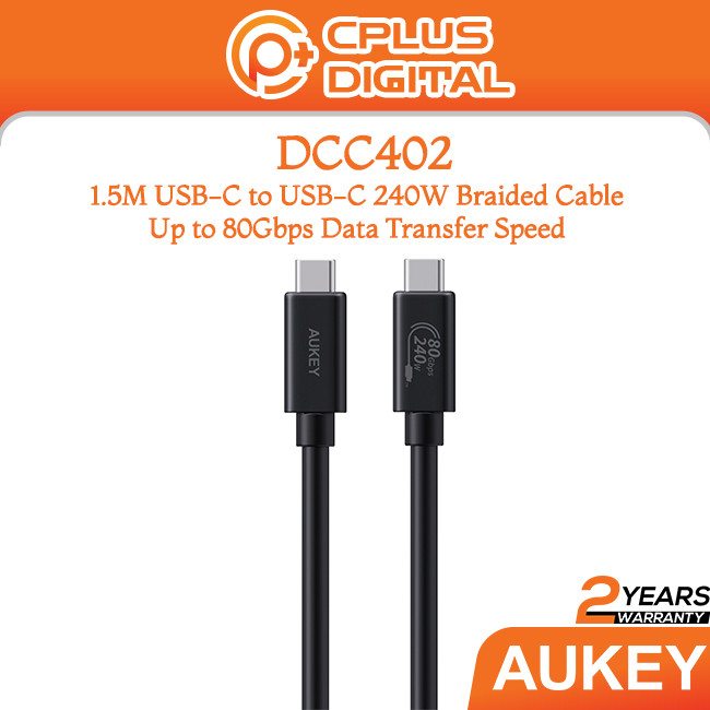 Aukey CB-DCC241/242/321/401/402 1M/1.5M/1.8M/2.0M 240W สายถัก USB C ถึง USB C , สูงสุด 80Gbps