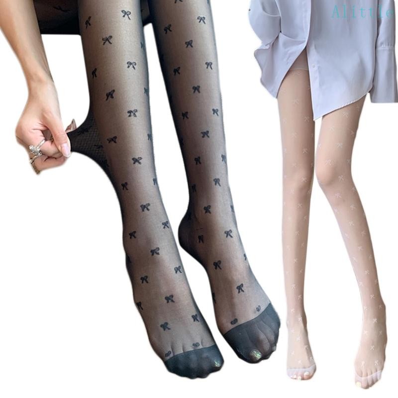 Alia ญี่ปุ่นสไตล์โกธิคผู้หญิงฤดูร้อนบางยืด Pantyhose น่ารัก Bowknot Jacquard ดูผ่านถุงน่อง Slim