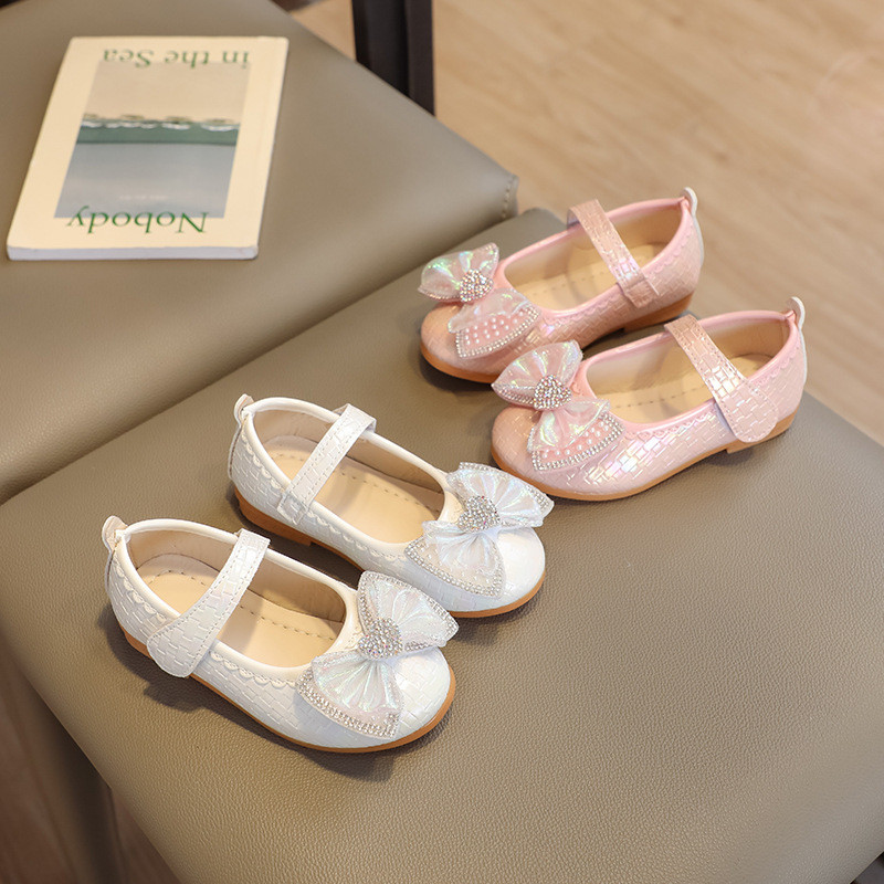 1-12ปีเด็กสาวสีชมพูเจ้าหญิงรองเท้าหนังนุ่มแบนเด็กน่ารักรักรูปแบบโบว์พรรครองเท้า