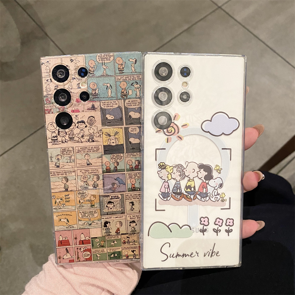 Samsung S25 Ultra S24 Ultra การ์ตูนน่ารัก Snoopy เคสโทรศัพท์ S23 S22 Ultra S23fe S24 Plus เคสแม่เหล็กแม่เหล็ก Snoopy Stand รวมทุกอย่างเคสแบบนุ่ม