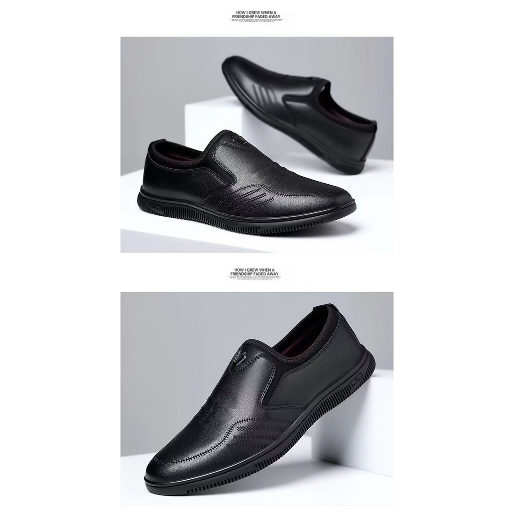 ขายร้อน [ข้อเสนอพิเศษ Clearance] Soft Sole Soft Surface รองเท้าผู้ชายน้ําหนักเบาธุรกิจลําลองแบบสวมรองเท้าหนังสีขาวรองเท้าพ่อ