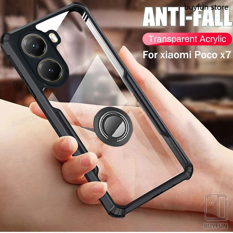 For Xiaomi Poco X7 Pro x6 x5 pocoX 7 6 5 pokophone Case Clear Acrylic TPU Frame Back Cover Magnet Holder Ring Shockproof Armor Cover