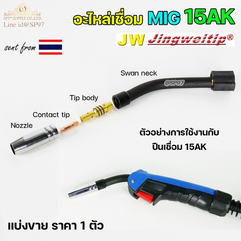 (อะไหล่MIG รหัส 15AK) (แบ่งขาย1ตัว) คอนแทคทิพ ทิพบอดี้ นอซเซิล Binze Copper
