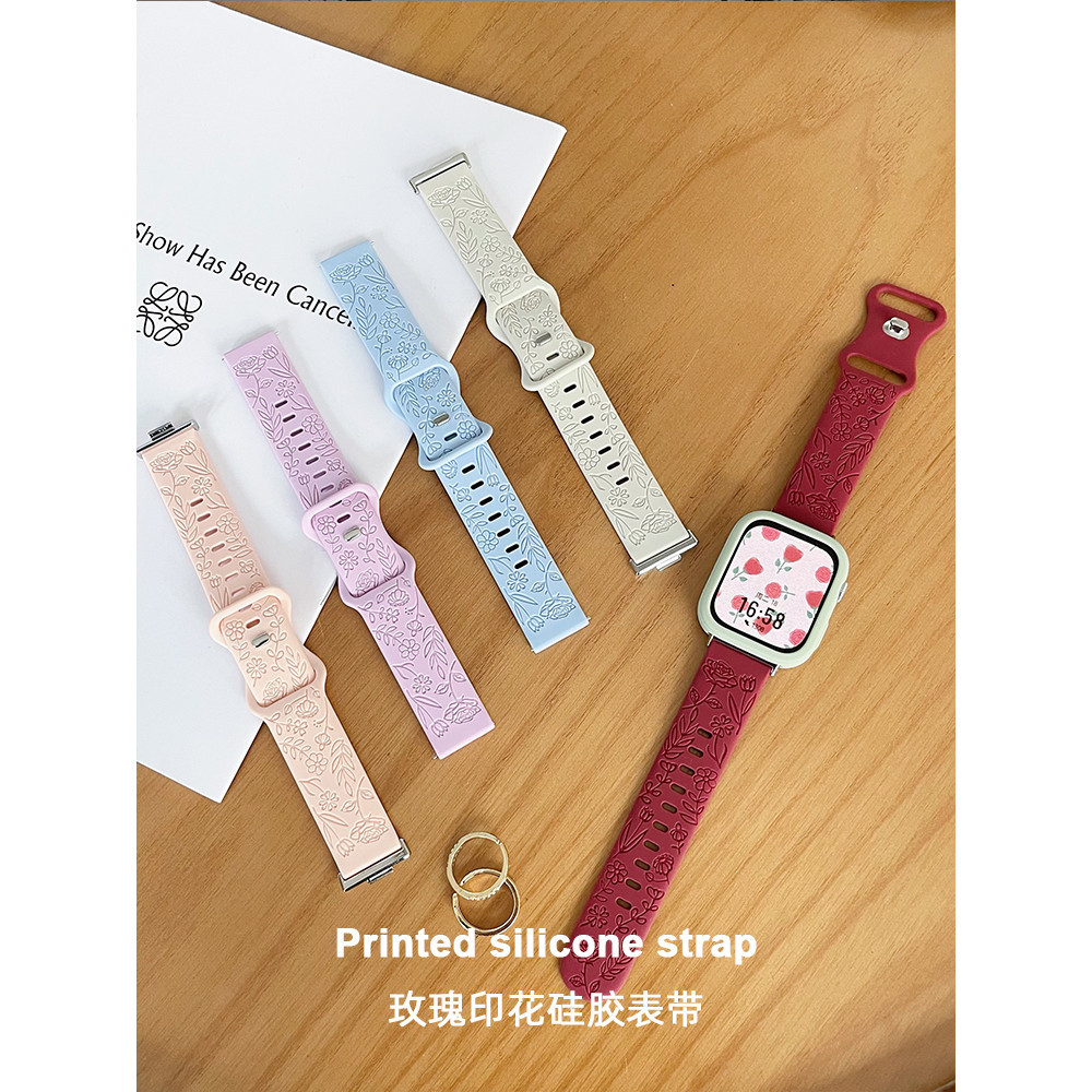 สายซิลิโคนลายดอกไม้แกะสลักพร้อมซิลิโคนอ่อนนุ่มสําหรับ Redmi Watch 5 Active / Redmi Watch 5 Lite / Redmi Watch 3 Active Smart Watch Band Strap พร้อมเคสซิลิโคน