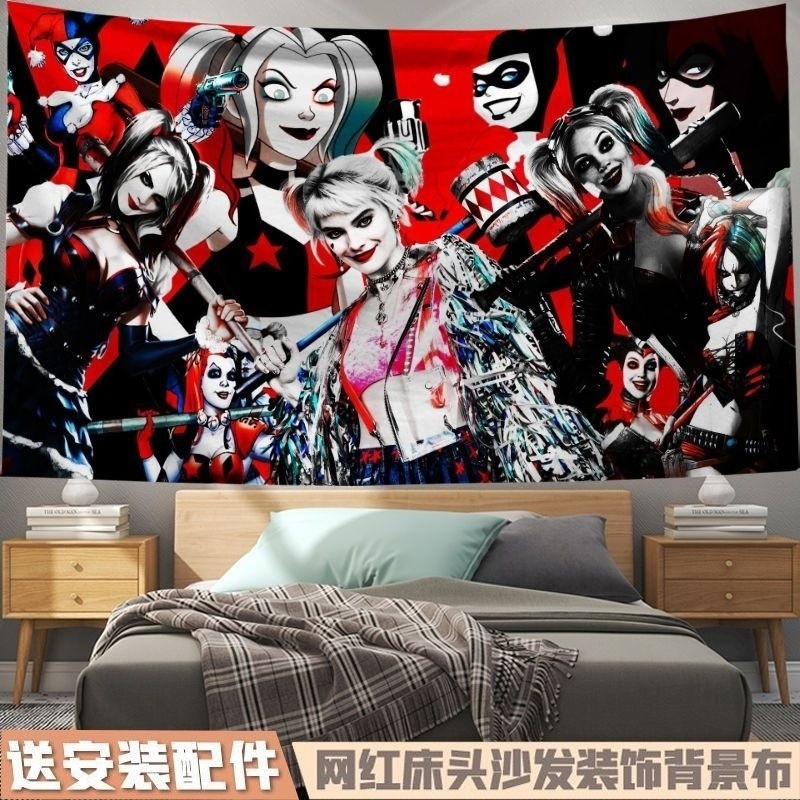 ผ้าพื้นหลัง Harley Quinn ผ้าแขวนแฟชั่นบุคลิกภาพหญิงน่าเกลียดผ้าแขวนผนังตกแต่งข้างเตียงในห้องหอพัก - รูปที่ 7