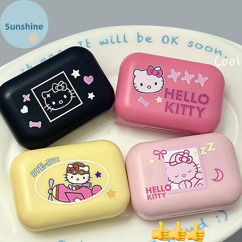 Sunshine คอนแทคเลนส์ Hello Kitty น่ารักแบบพกพา พกพาสะดวก กล่องเก็บของ Kawaii Eye Accessorie กล่อง VN