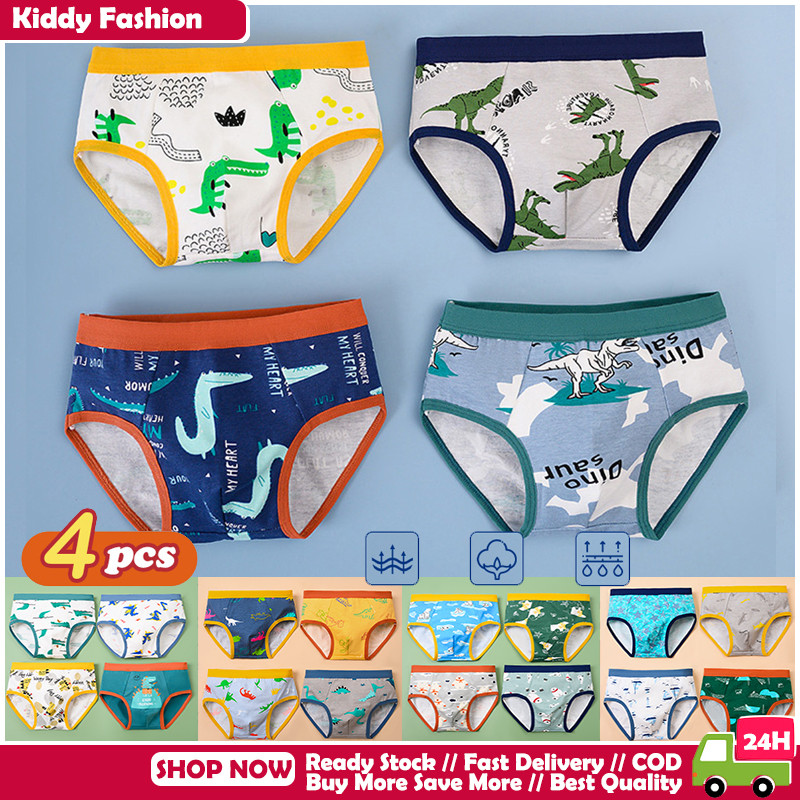 [BANGKOK SHIPPING] 4 ชิ้นกางเกงในเด็กผู้ชายสําหรับ 1-11 ปี ชุดชั้นในลายไดโนเสาร์