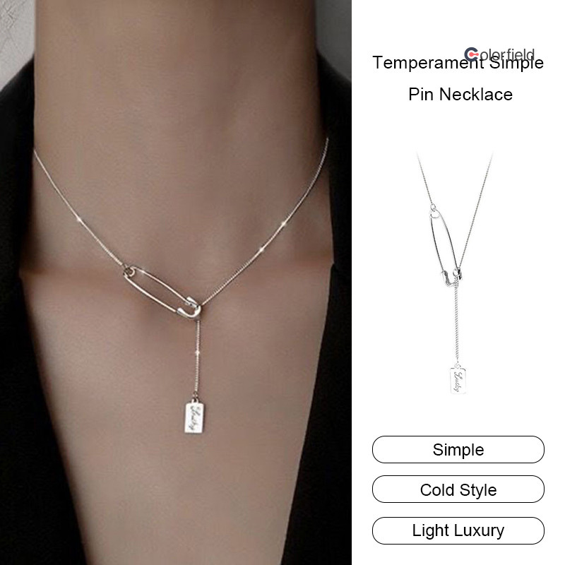 Colorfield Niche Design Necklace อารมณ์เรียบง่าย Pin Necklace สำหรับสุภาพสตรีแสงหรูหราเย็นสร้อยคอ