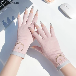 Annapink.th 1 คู่ถุงมือ UV ถุงมือเจล UV Fingerless ทําเล็บมือเล็บเครื่องมือ LED โคมไฟเล็บเครื่องเป่ารังสีมือ EN