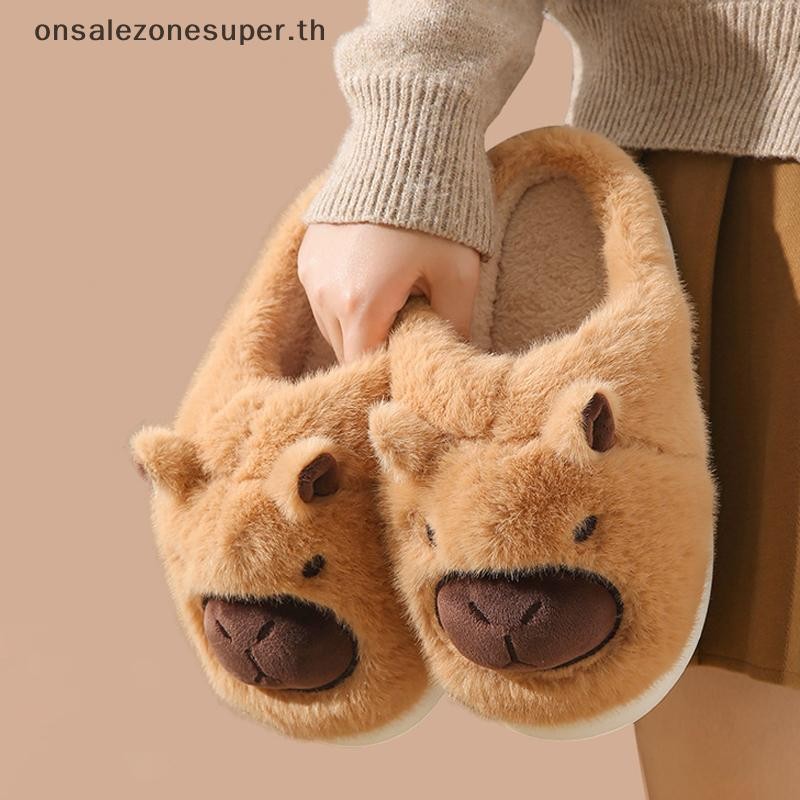 Ons Plush Capybara รองเท้าแตะรองเท้าแตะปิดนิ้วเท้าน่ารัก Slip-on House รองเท้าสบาย Furry เดินรองเท้าลื่นสําหรับห้องนอนในร่มที่ - รูปที่ 2