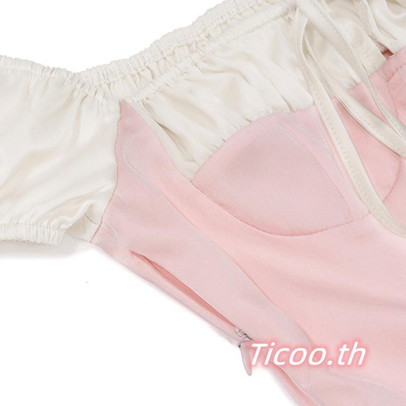 ผู้หญิงปิดไหล่สบายๆสีคมชัดแขนสั้นชุด บอดี้คอน สําหรับค็อกเทลบีชคลับ สตรีทแวร์ - รูปที่ 7