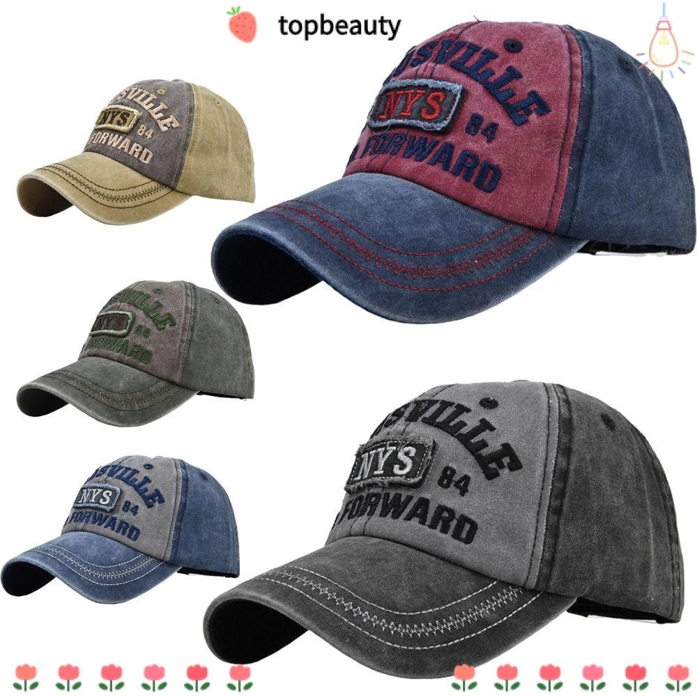 Topbeauty Distressed Faded หมวก,กีฬากลางแจ้ง Hip Hop Letter เย็บปักถักร้อยเบสบอลหมวก,Vintage ฤดูร้อน Snapback หมวกผู้ชายผู้หญิง