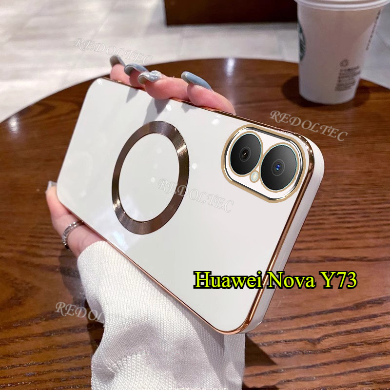 เคส Huawei Nova Y73 บางเฉียบสีทึบปลอกไฟฟ้า Huawei NovaY73 Nova Y 73 พร้อมแหวนแม่เหล็กชาร์จไร้สายฝาคร