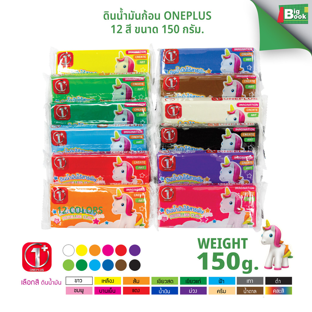 ดินน้ำมัน One Plus ไร้สารพิษ สีสดใส ขนาด 150g มี 12 สีให้เลือก