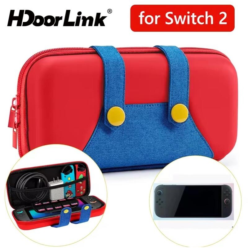 HdoorLink Switch Travel Case เข้ากันได้กับ Nintendo Switch 2/OLED น่ารักแบบพกพา Switch กระเป๋าถือ 10 ที่วางเกมสําหรับ Mario Cover