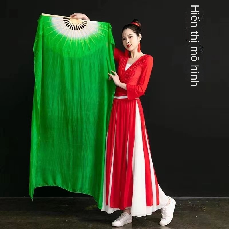 พัดผ้าไหมแท้สำหรับรำพัด พัดผ้าไหมยาวพิเศษสไตล์จีนสำหรับใช้ในงานแสดง สีแดงสดไล่สีและสีชมพูกุหลาบ - รูปที่ 2