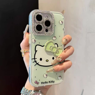 Dopamine Kitty Diamond Bow เหมาะสําหรับเคสโทรศัพท์ iPhone 17Promax Apple 16/15/14/13/12/11 การป้องกันเลนส์