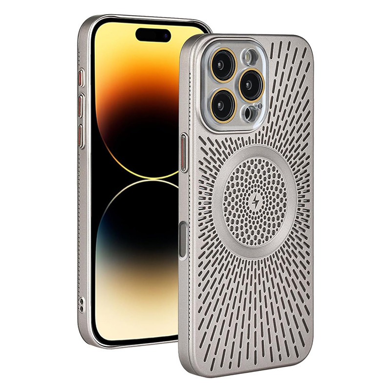 สําหรับ iPhone 16 Pro Max เคสแม่เหล็กกลวงรวมทุกอย่าง [ การกระจายความร้อนอาวุโสระบายอากาศได้ ] [ ป้องกันการกระแทกหรูหรา ] สําหรับ iPhone 15/14/13 Pro Max Case-สีเทา