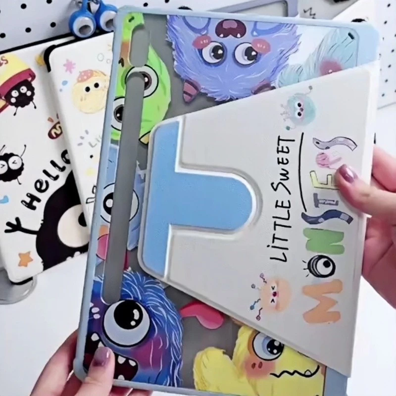 เคสป้องกัน Samsung แบบใสหมุนได้ 360° สำหรับ Galaxy Tab S6 Lite S7+ S8+ S8 S9 A8 A9+ S9FE S10+ S10FE+ กันกระแทก