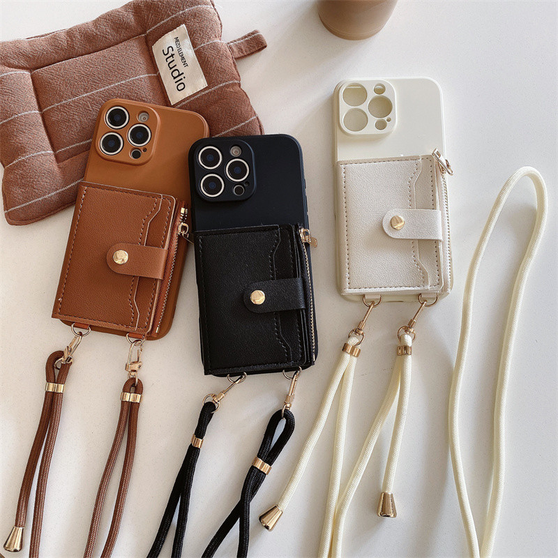 Crossbody Lanyard Card Bagเคสโทรศัพท์สําหรับIPhone 16 Pro Max 15 14 Plus 13 12 11 Pro Max Xs Max Xr 7 16promax 15promax 14promax 16plus 15plus 14plus 16pro Soft Protecting Cover