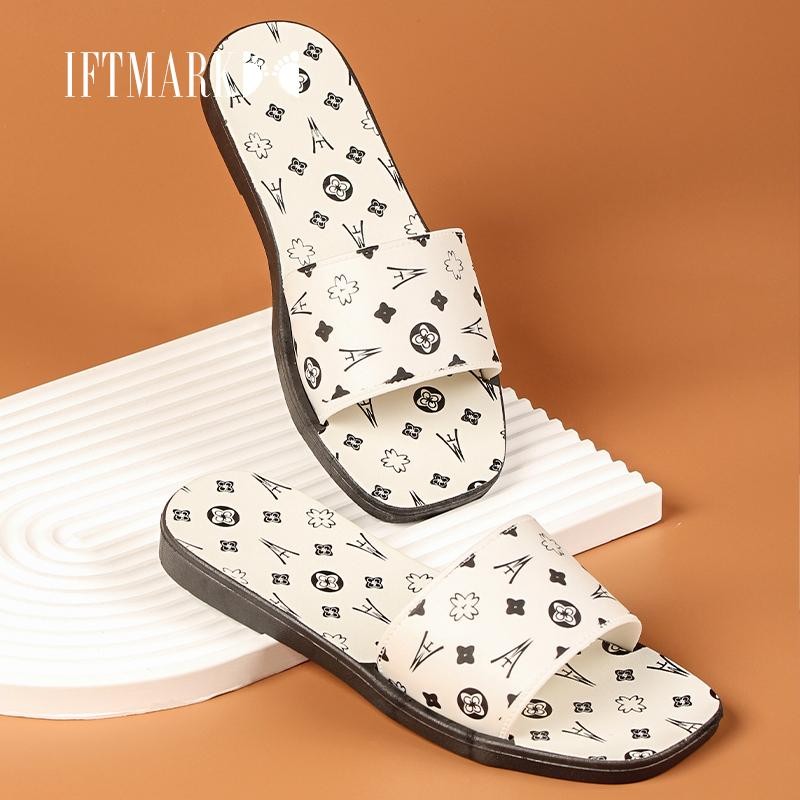 IFTMARK รองเท้าแตะแบบผู้หญิง สีขาวและสีน้ำตาล ลายนูนดีไซน์สวย ทันสมัย ใส่สบาย