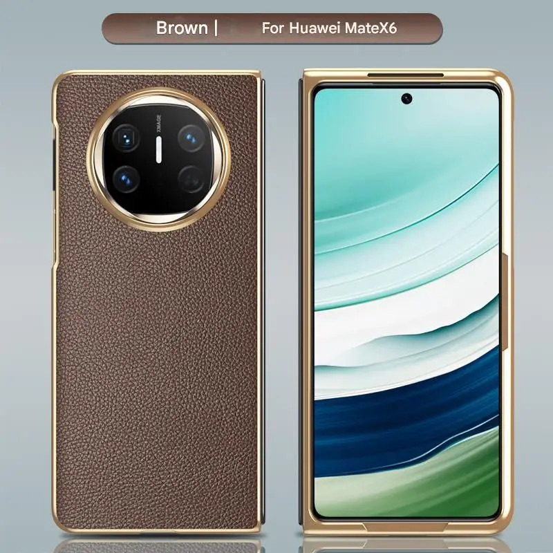 หรูหราหนังแท้สําหรับ Huawei Mate X6 X5 X3 เปลือกโทรศัพท์หนังแท้สําหรับ Huawei Mate X6 กรณี