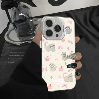 แมวโบว์น่ารัก เคสไอโฟนหรูหราไฮโซ เคสโทรศัพท์ For iPhone 11 13 12 14 15 16 Pro Max 8P 7Plus X XR XS Max SE เคส กันกระแทก