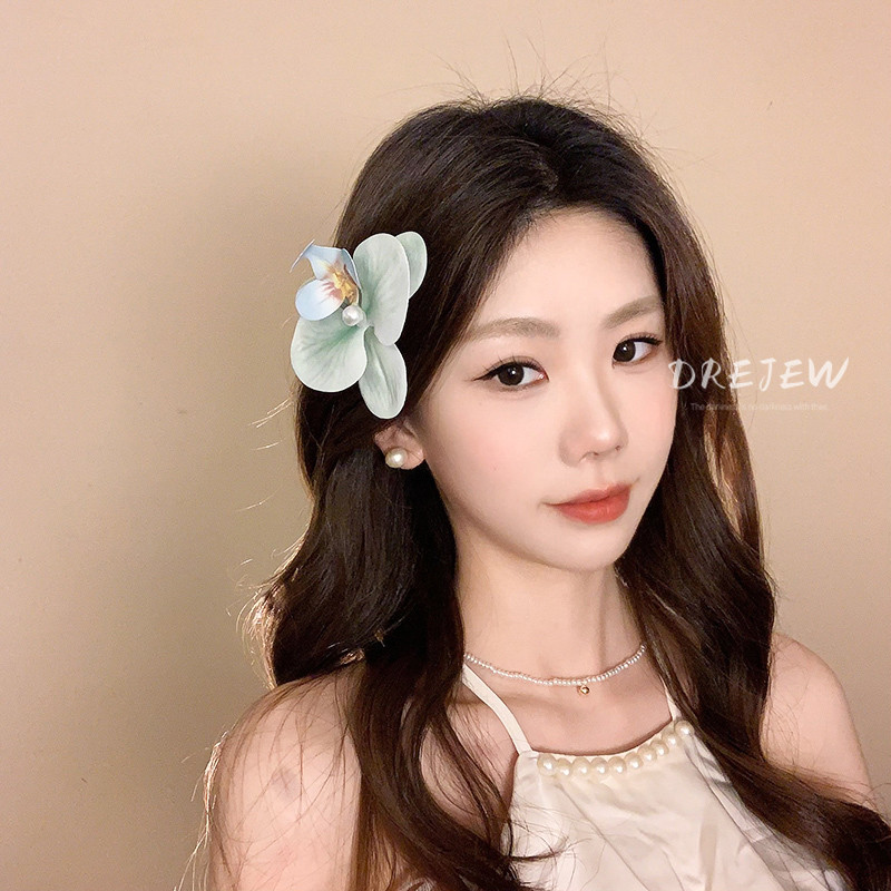 เดรช ดอกไม้สีเขียวมุกกิ๊บสไตล์เกาหลีน่ารักหน้าผากเรียบกิ๊บกิ๊บกิ๊บแฟชั่นด้านข้าง ชม. หูฟัง สําหรับผู้หญิง