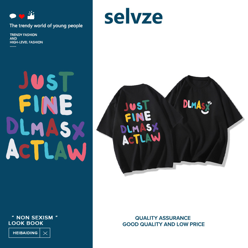 SELVZE（จัดส่งตลอด 24 ชั่วโมง） Printed T-shirt，กราฟฟิตี้ตัวอักษรสีคลาสสิก A003462