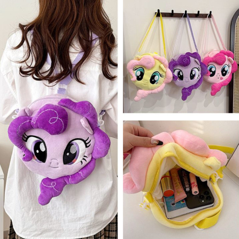 My Little Pony Doll Backpack Fluttershy Plush Crossbody Bag Pinkamena Diane Pie Large Capacity Cute Shoulder Bag Girl Outdoor Cartoon Plush Bag