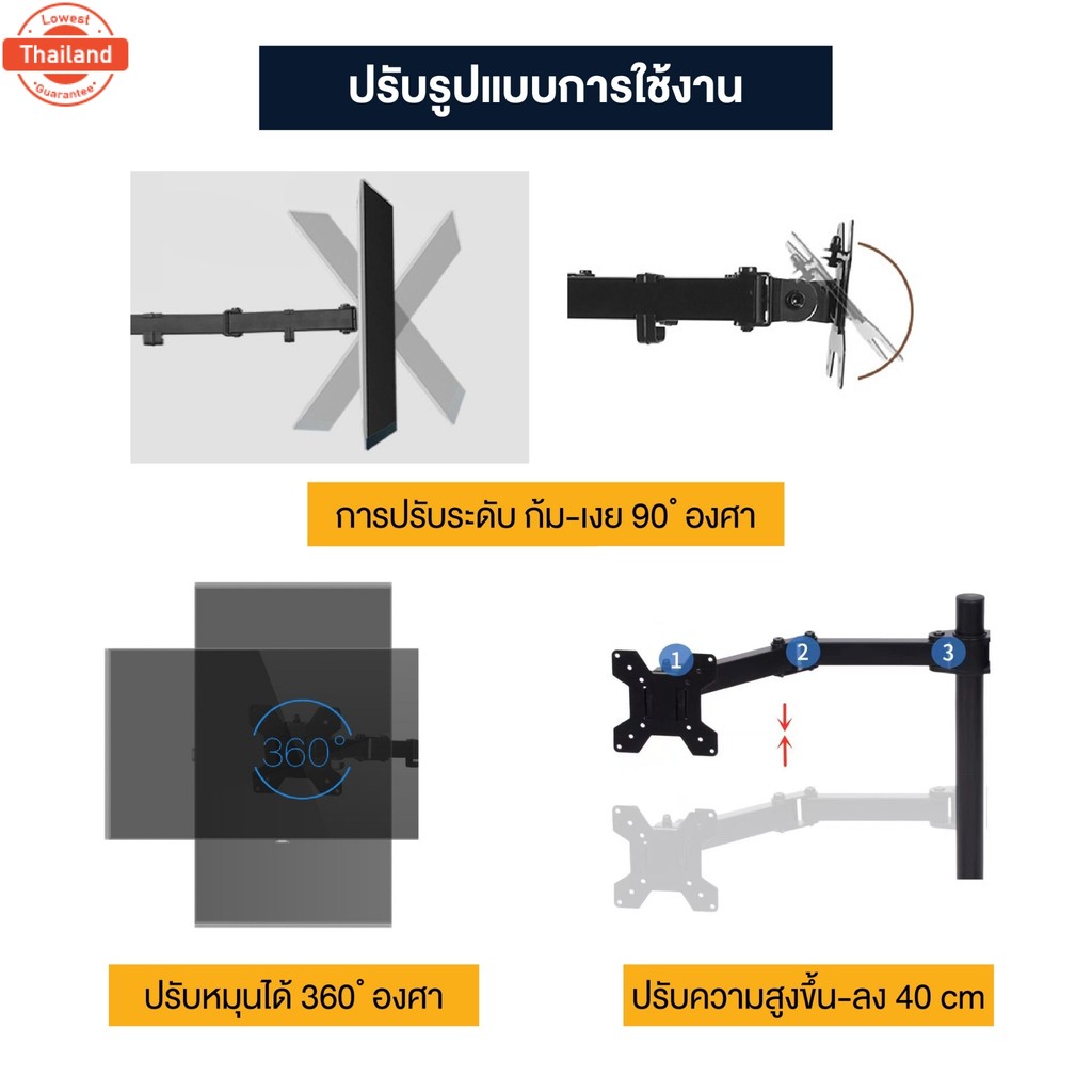 Elife ขาตั้งจอคอม รองรัจอ 17-27 นิ้ว ขาตั้งจอมอนิเตอร์2จอ 4จอ รัน้ำหนักถึง 8kg ไม่ต้องเจาะผนัง แหนีโ