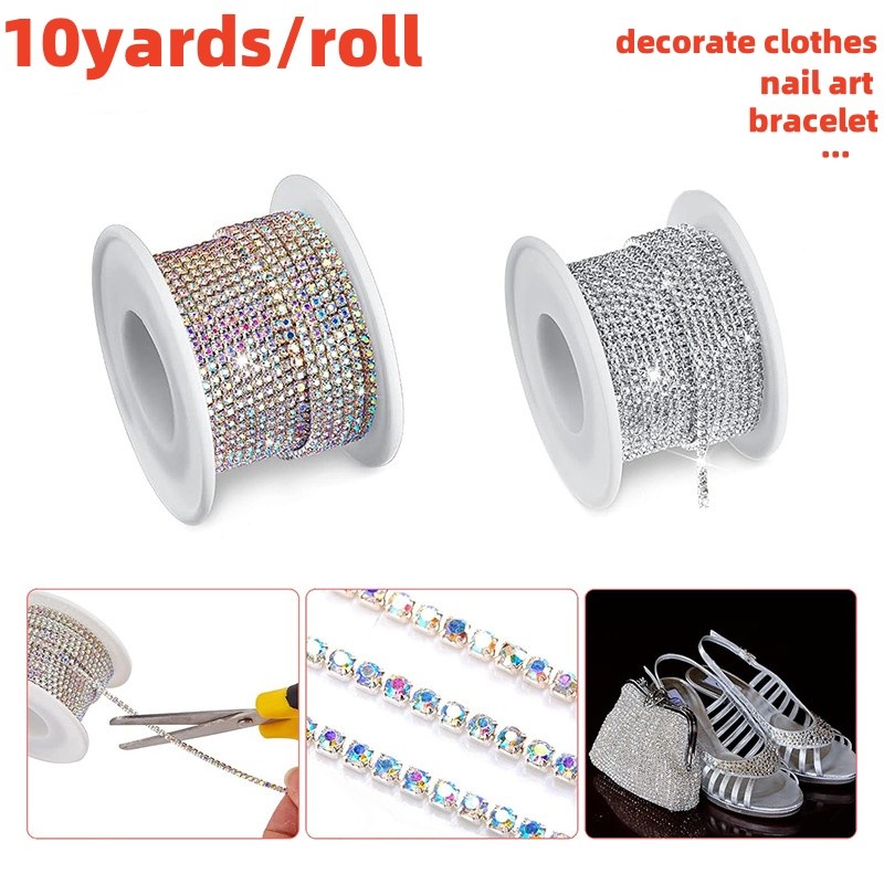 10yards SS4-SS16 Glitter คริสตัล Rhinestone เย็บบนกาวสําหรับเสื้อผ้า DIY อุปกรณ์เสื้อผ้า Trim ถ้วยโซ่