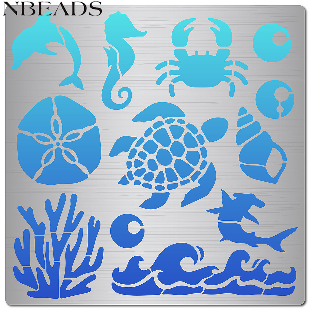 1 PC 6.3 นิ้ว Ocean Creature โลหะ Stencil Dolphin ไม้ Burning Stencil Reusable Sea สัตว์ Journal Stencils เต่าแม่แบบสแตนเลส Stencils สําหรับภาพวาด DIY ตกแต่ง
